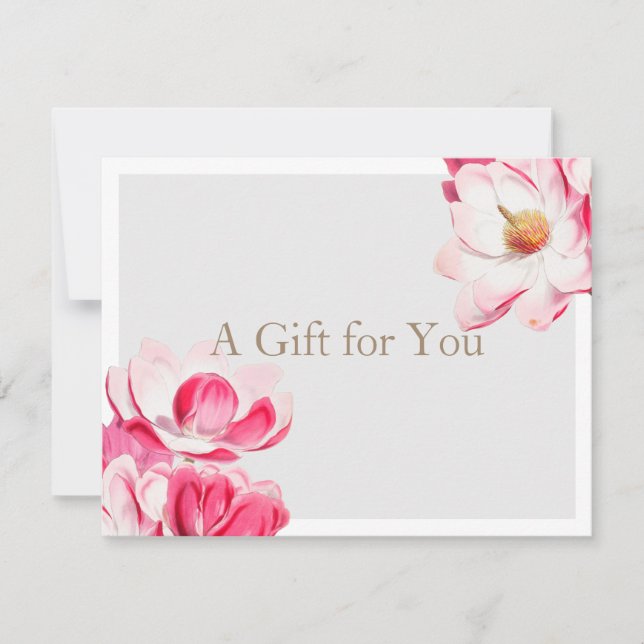 Carte Élégant Pink Floral Magnolia certificat cadeau (Devant)
