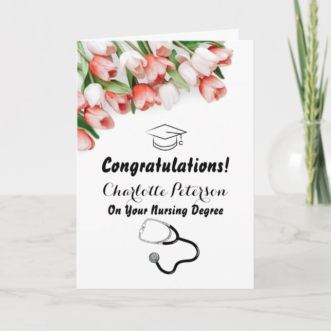 Carte Élégant Pink Tulip Infirmière Graduation Félicitat (Devant)