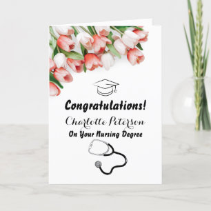 Carte Élégant Pink Tulip Infirmière Graduation Félicitat