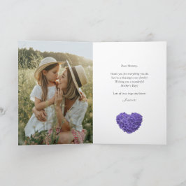 Carte Élégant Purple Floral Heart Photo Fête des Mères