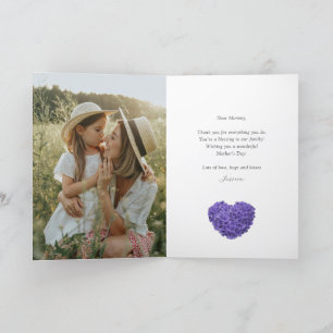 Carte Élégant Purple Floral Heart Photo Fête des Mères
