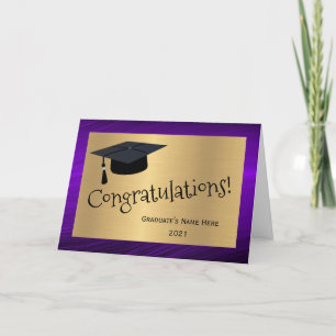 Carte Elégant Purple Gold Casquette Félicitations Gradua
