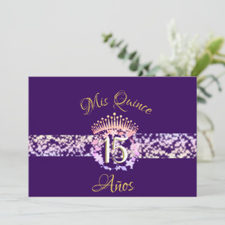 Carte Élégant Quinceañera Espagnol rustique violet et or