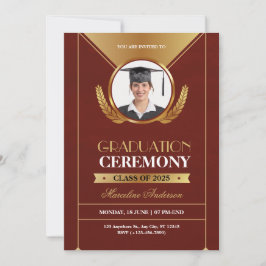 Carte Elegant Red Gold Graduation Ceremony Invite