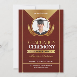 Carte Elegant Red Gold Graduation Ceremony Invite