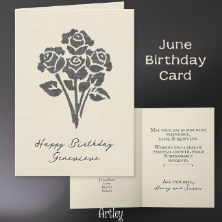 Carte Élégant Rose à l'étampe Juin Fleur de naissance li