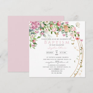 Carte Elégant rose Aquarelle Floral Girl Baptism