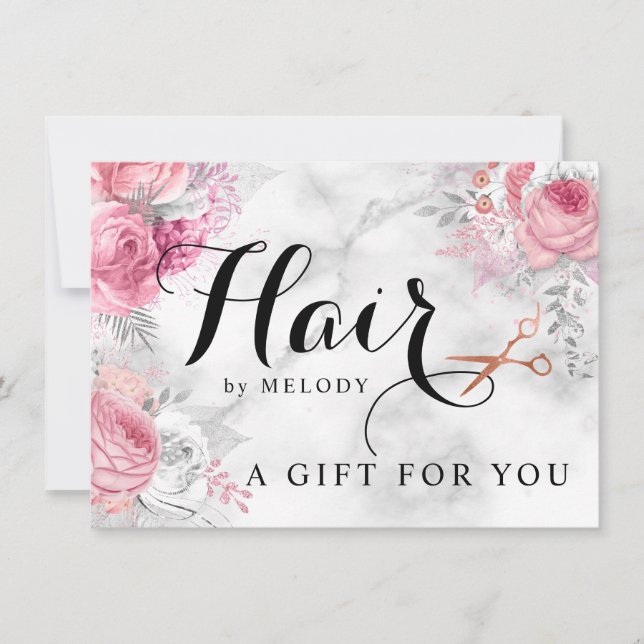 Carte Elégant rose en cuivre ciseaux en or coiffeuse (Devant)