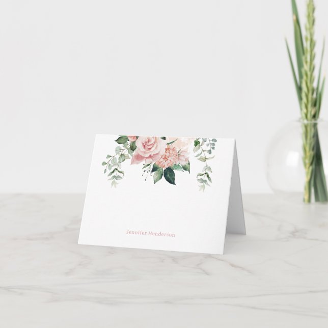 Carte Elégant rose floral note personnalisée (Devant)