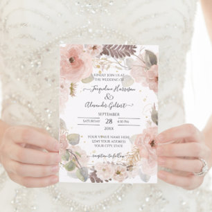 Carte Elégant Rose Floral Or Eucalyptus Feuilles de verd