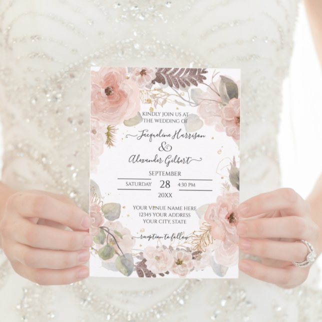 Carte Elégant Rose Floral Or Eucalyptus Feuilles de verd (Créateur téléchargé)