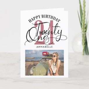 Carte Elégant Rose Gold & Black Photo 21e anniversaire