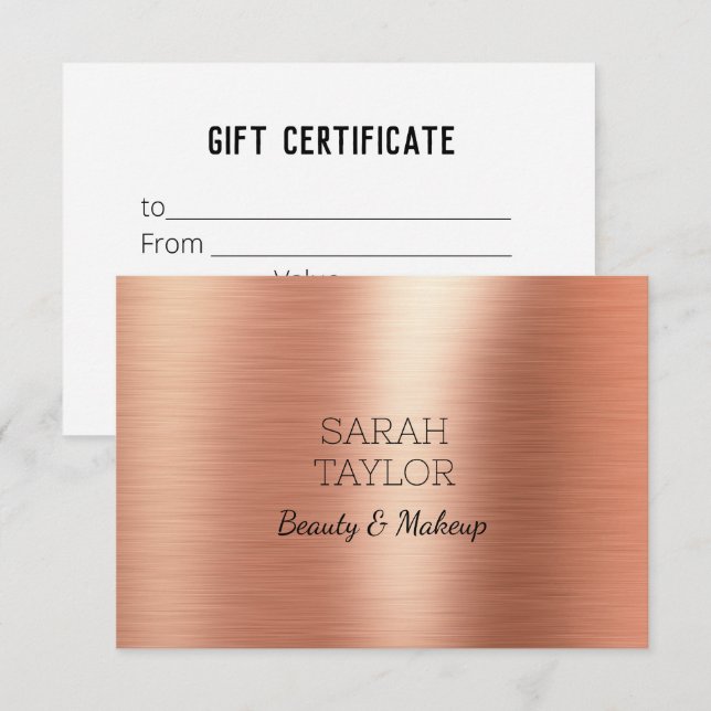 Carte Élégant Rose Gold Foil Black Cadeau Certificat cad (Devant / Derrière)