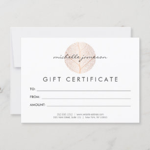 Carte Élégant Rose Gold Leaf Logo Certificat cadeau
