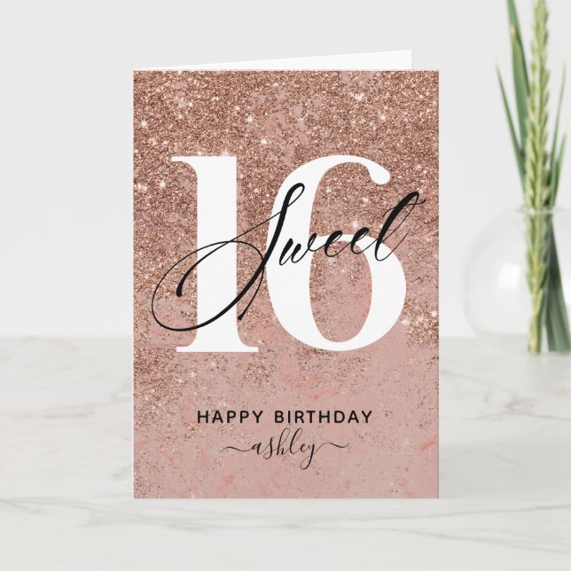 Carte Élégant Rose Gold Sweet 16 Anniversaire (Devant)