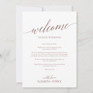 Carte Élégant Rose Mariage or Bienvenue Lettre Itinérair