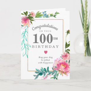 Carte Elégant rose Peony Floral 100e anniversaire