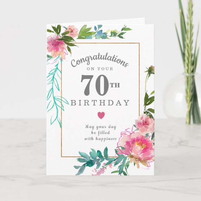 Carte Elégant rose Peony Floral 70e anniversaire (Devant)