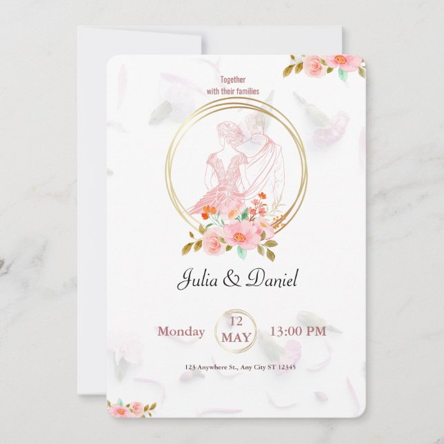 Carte Elégant rose rose rose florale peinture aquarelle (Devant)