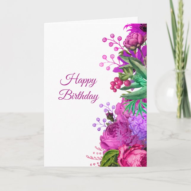 Carte Elégant rose violet de l'aquarelle florale Anniver (Devant)