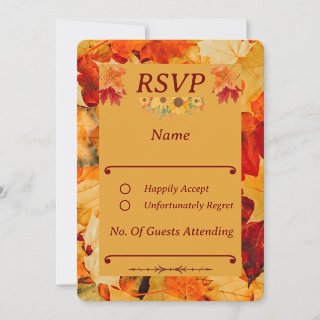 Carte Elégant rouge or automne laisse Mariage de automne (Devant)