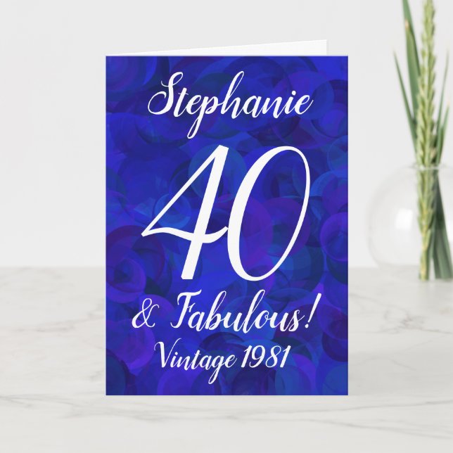 Carte Elégant Royal Blue 40 et Fabuleux anniversaire (Devant)