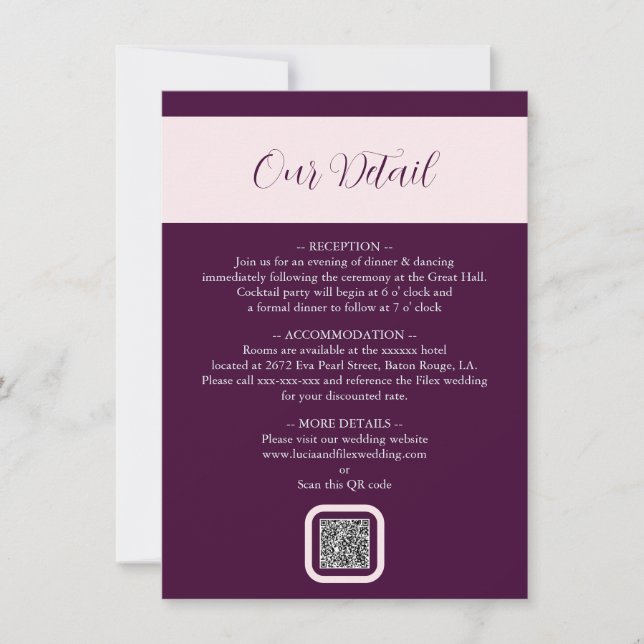 Carte Elégant Royal Crimson QR Mariage Detail Card (Devant)