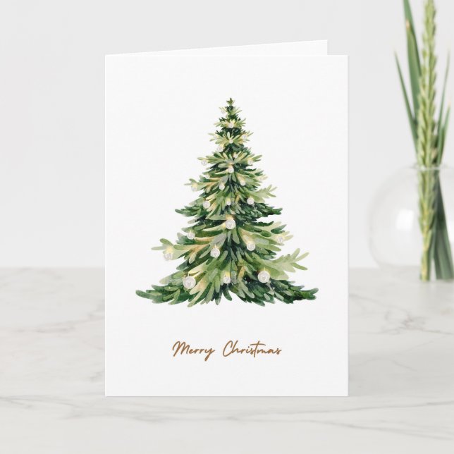 Carte Elégant rustique aquarelle Noël Arbre de Noël (Devant)
