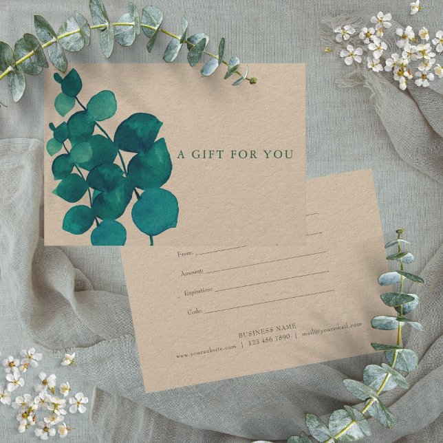 Carte Élégant Rustique Eucalyptus Feuille certificat cad (Elegant Rustic Eucalyptus Leaves Gift Certificate)