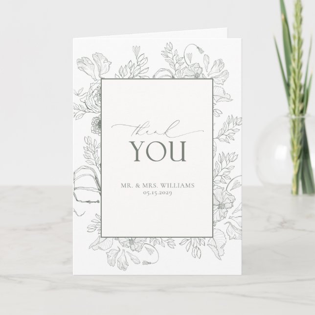 Carte Elégant Sage Vert Aquarelle Merci Floral (Devant)