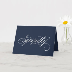 Carte Élégant Script Bleu Blanc Condoléances Sympathie