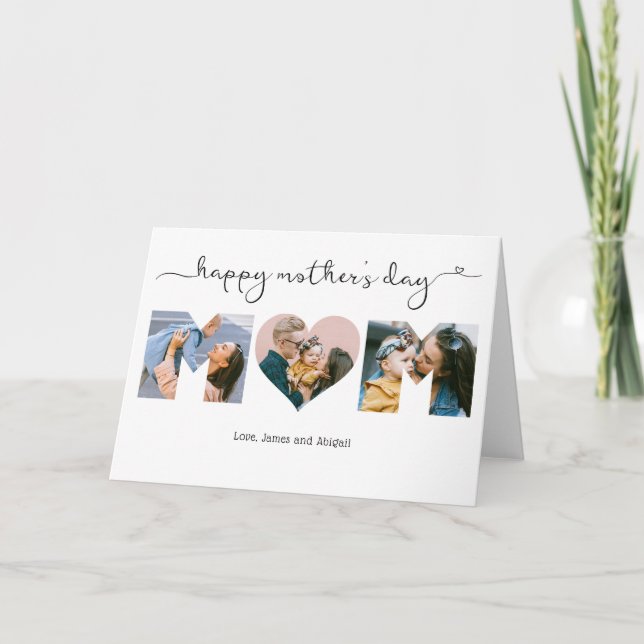 Carte Élégant script Heart Mom Photo Joyeuse fête des mè (Devant)