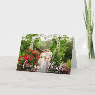 Carte Élégant Script Love and Thanks Mariage Photo Pold