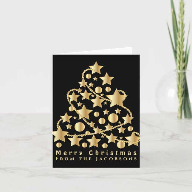 Carte Elegant Script Merry Christmas Gold Star Black T S (Devant)