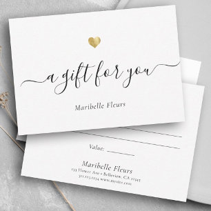 Carte Élégant Script moderne Gold Heart Certificat cadea