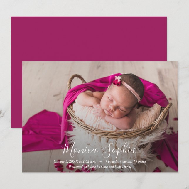 Carte Élégant Script Photo Baby Birth Annonces (Devant / Derrière)