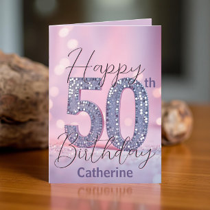 Carte Élégant Séquin d'argent sur Soft Pink 50e annivers