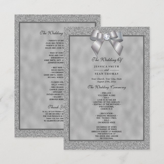 Carte Elégant Silver & Stylish Parties scintillant Weddi (Devant / Derrière)