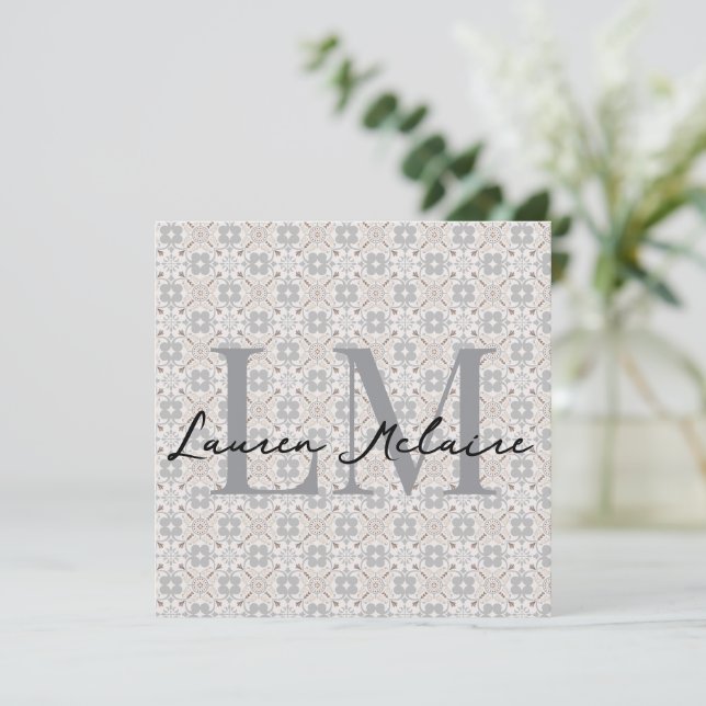 Carte Elegant Spanish Tile Monogram Script Name Card (Debout devant)