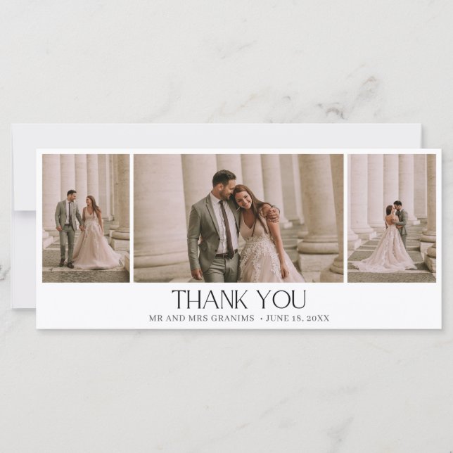 Carte Elégant trois photo Collage Mariage Merci (Devant)