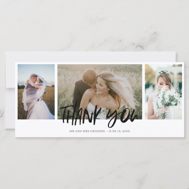 Carte Elégant trois photo Collage Mariage Merci (Devant)