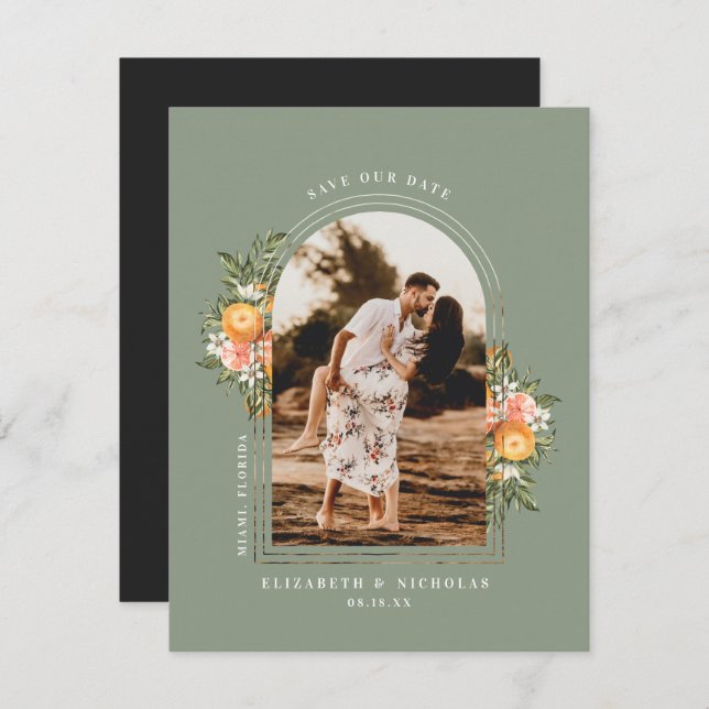 Carte Elégant verger de Citrus | Boho Enregistrer la dat (Devant / Derrière)