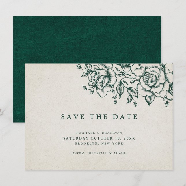 Carte Élégant vert émeraude économiser la date (Devant / Derrière)