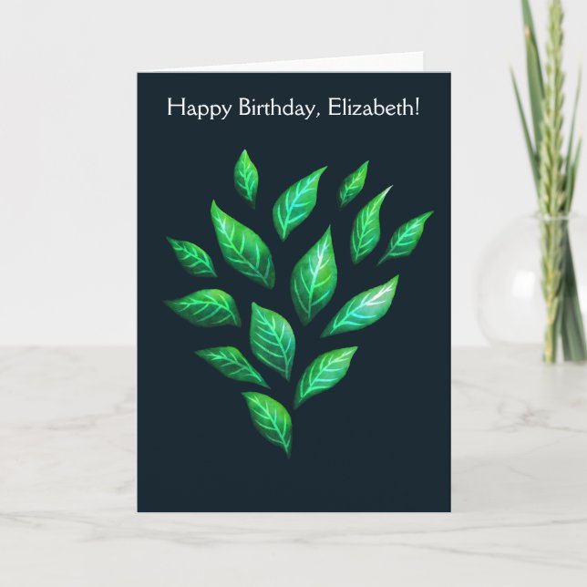 Carte Élégant Vert Feuille Nature Nom Amant Anniversaire (Devant)