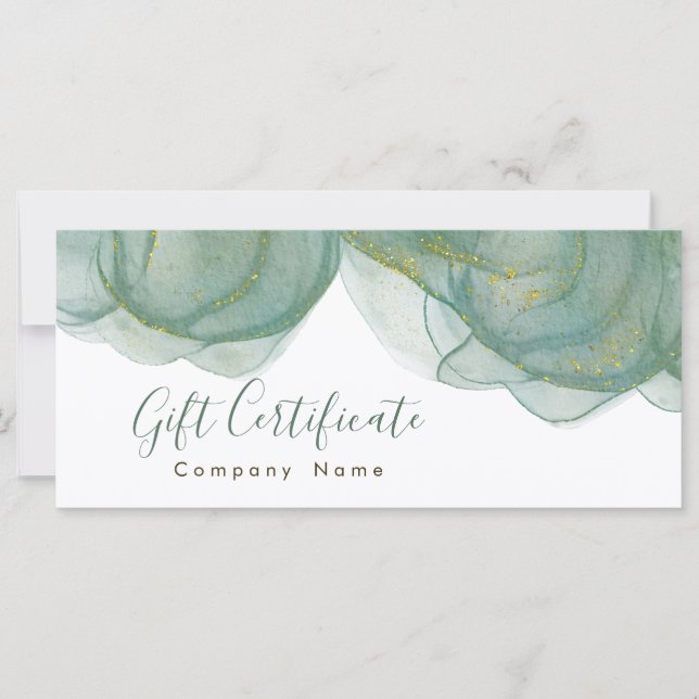 Carte Elégant Vert Parties scintillant or Aquarelle (Devant)