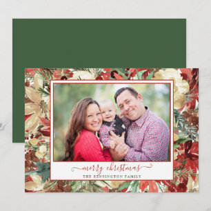 Carte Élégant Vert Rouge Vacances Florales de Noël Photo