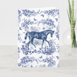 Carte Elégant Vintage Rustic Blue Horse Floral Toile