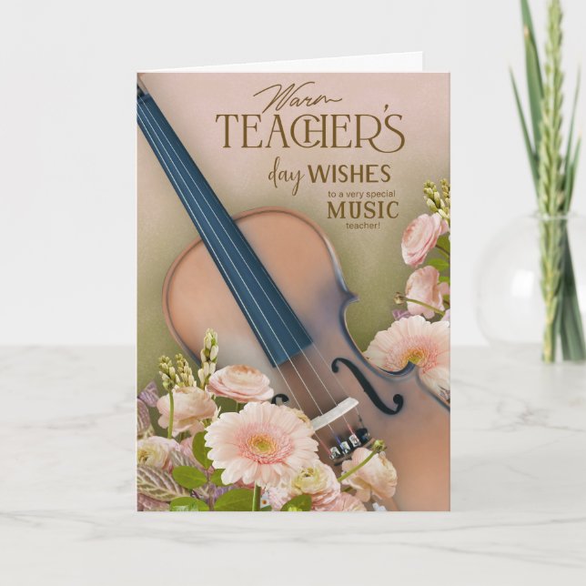 Carte Elegant violin Teacher’s Day Floral (Devant)