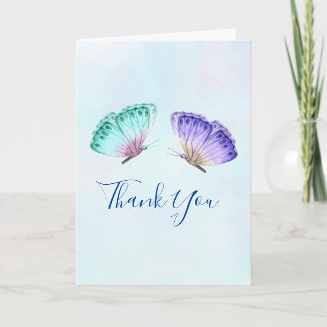 Carte Elegant Watercolor Butterfly Duo WeddingThank You (Devant)