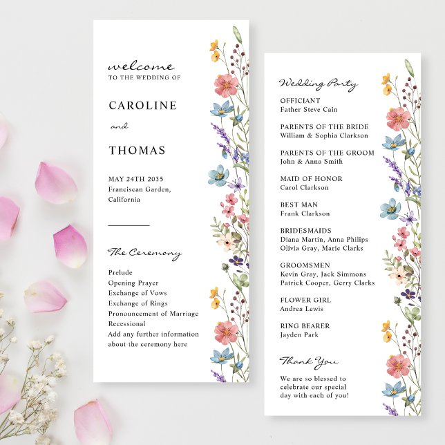 Carte Elégant Whimsical Boho Fleur sauvage Wedding Progr (Créateur téléchargé)